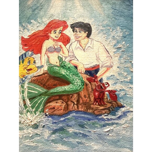 Vtg Acrylic Canvas Board Red Frame Disney Ariel Little Mermaid by Silvie Danseau - Picture 13 of 16